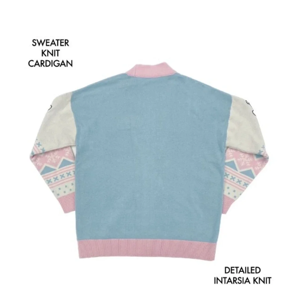 Hello‎ Kitty Ski Fair Isle Knit Cardigan Sweater Blue Pink Women XXL New - Picture 2 of 10